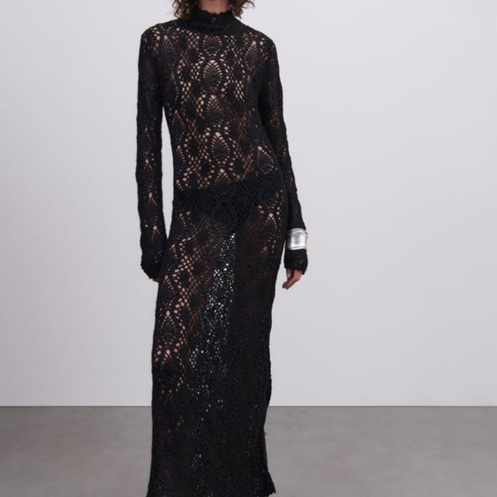 Zara Black Crochet Maxi Dress